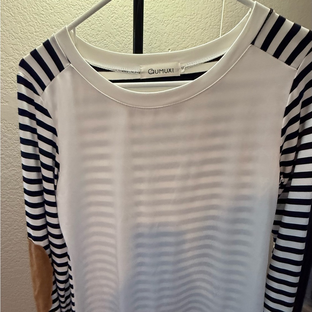 Striped Long Sleeve Top with Elbow Patches